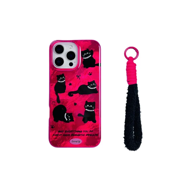 Wei Xin Acrylic Material Pearl Necklace Black Cat Phone Cases Compatible With IPhone 16/15 Pro Max/Apple 13/14 Pro/Max-1