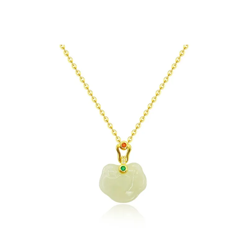 Andaozi Natural Hetian Jade Necklace Pale Greenish White Jade Unisex-0