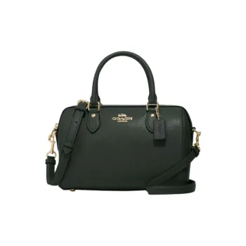 COACH Rowan Cross Stitch Leather Boston Bag Shoulder Bag Crossbody Bag Handbag Medium Size Women's Gold & Amazon Green