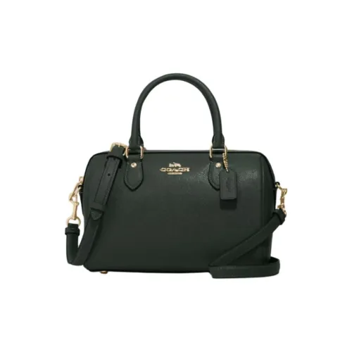 COACH Rowan Cross Stitch Leather Boston Bag Shoulder Bag Crossbody Bag Handbag Medium Size Women's Gold & Amazon Green