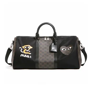 VIHUS Oxford Patchwork PVC Gym Bag Handbag Travel Bag Unisex Black/Brown