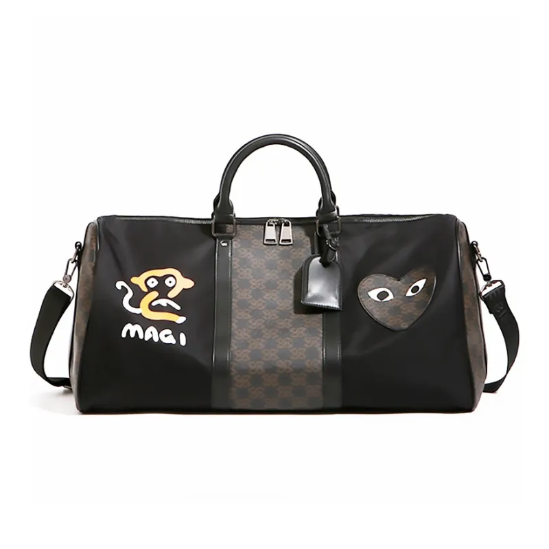 VIHUS Oxford Patchwork PVC Gym Bag Handbag Travel Bag Unisex Black/Brown-5