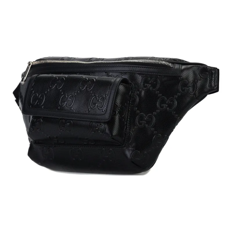 GUCCI Leather Sling Bag, Fanny Pack Medium Size Unisex Black-1