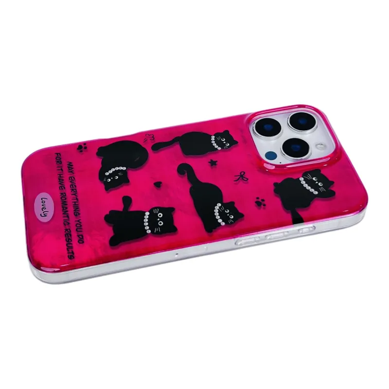 Wei Xin Acrylic Material Pearl Necklace Black Cat Phone Cases Compatible With IPhone 16/15 Pro Max/Apple 13/14 Pro/Max-5