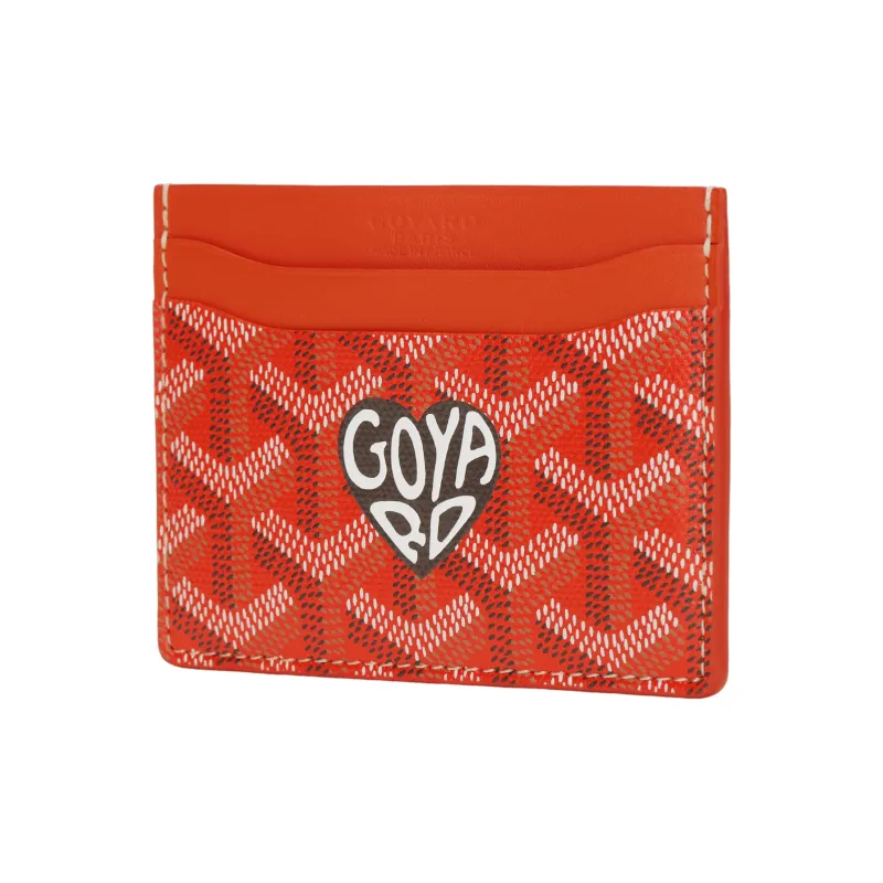 GOYARD Saint Sulpice Canvas With Leather Dog's Teeth Card Holder Card Holder Unisex Orange & Gray Small Heart-1