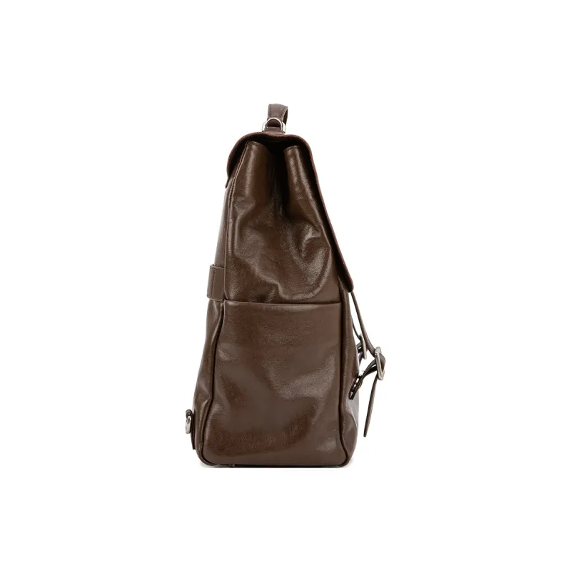 VENOF Top Grain Cow Leather Backpack Large Size Women's Vegetable Tanned Black/Vegetable Tanned Coffee-2