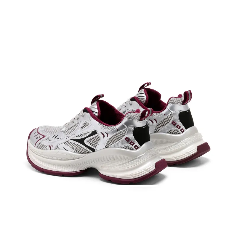 C°BANNER Wear Resistant Low Top Chunky Sneakers Women's Burgundy-3