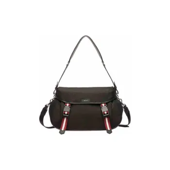 BALLY Fabric With Calfskin Portable Crossbody Bag Shoulder Bag Men's Black & Pau Color