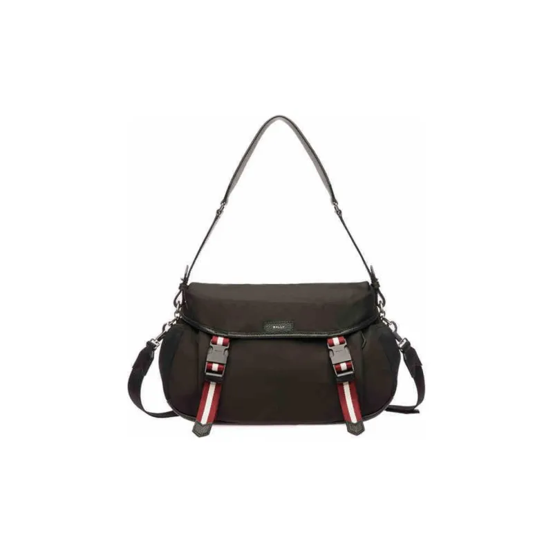 BALLY Fabric With Calfskin Portable Crossbody Bag Shoulder Bag Men's Black & Pau Color-0
