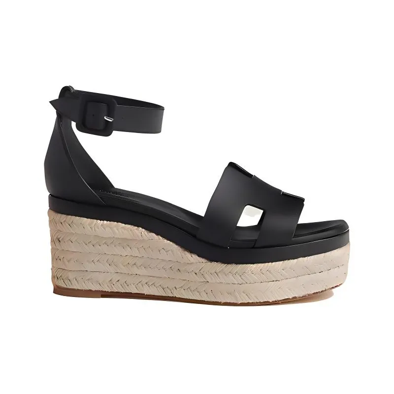 HERMES Strap Sandals 8.5cm Women's Black-1