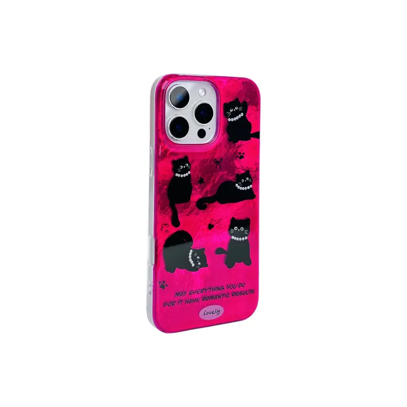 Wei Xin Acrylic Material Pearl Necklace Black Cat Phone Cases Compatible With IPhone 16/15 Pro Max/Apple 13/14 Pro/Max-3
