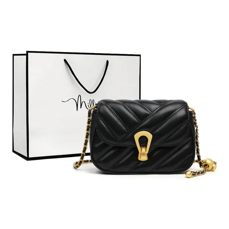 MILLIE'S Cow Leather Underarm Shoulder Bag Women's Ecru/Black-6