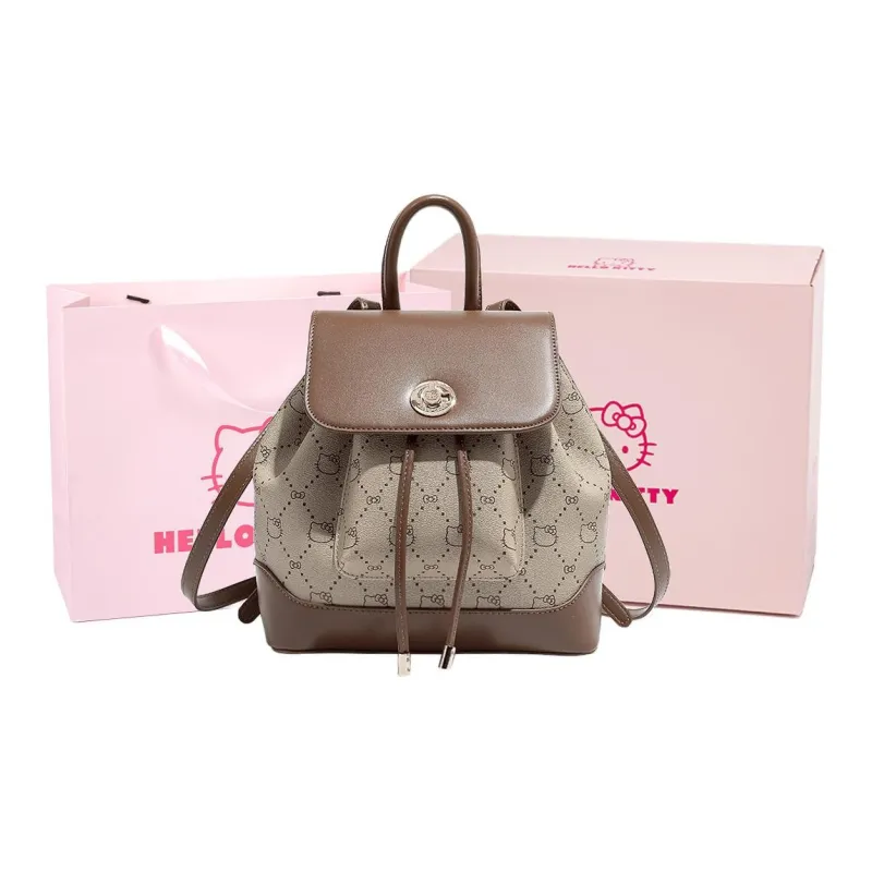 MESUCA Sanrio Hello Kitty Series PU Backpack Small Size Women's Khaki/Ecru/Dark Coffee-0