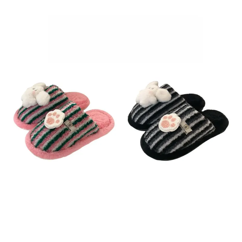 Thin Strips Cotton Slippers Unisex, Pink-34
