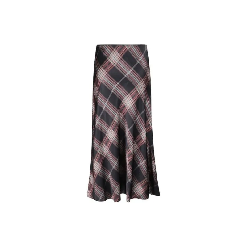 VINCE Plaid Shaped hem Midi Skirt-1