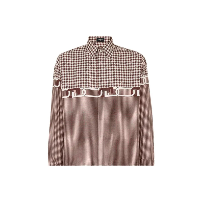 FENDI Gingham-check Silk Shirt-4