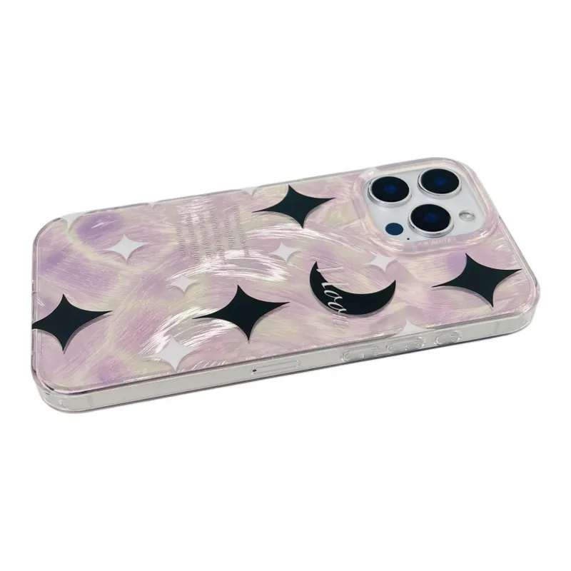 Wei Xin Acrylic Material Purple Feather Satin Stars Moon Phone Cases Compatible With IPhone 16/15/14/13/Pro/Mac-6