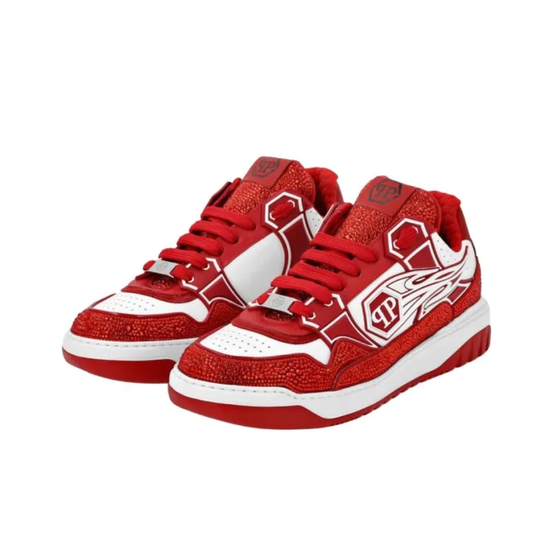 PHILIPP PLEIN Hexagon Low-Top Skateboard Shoes Men's Red-2