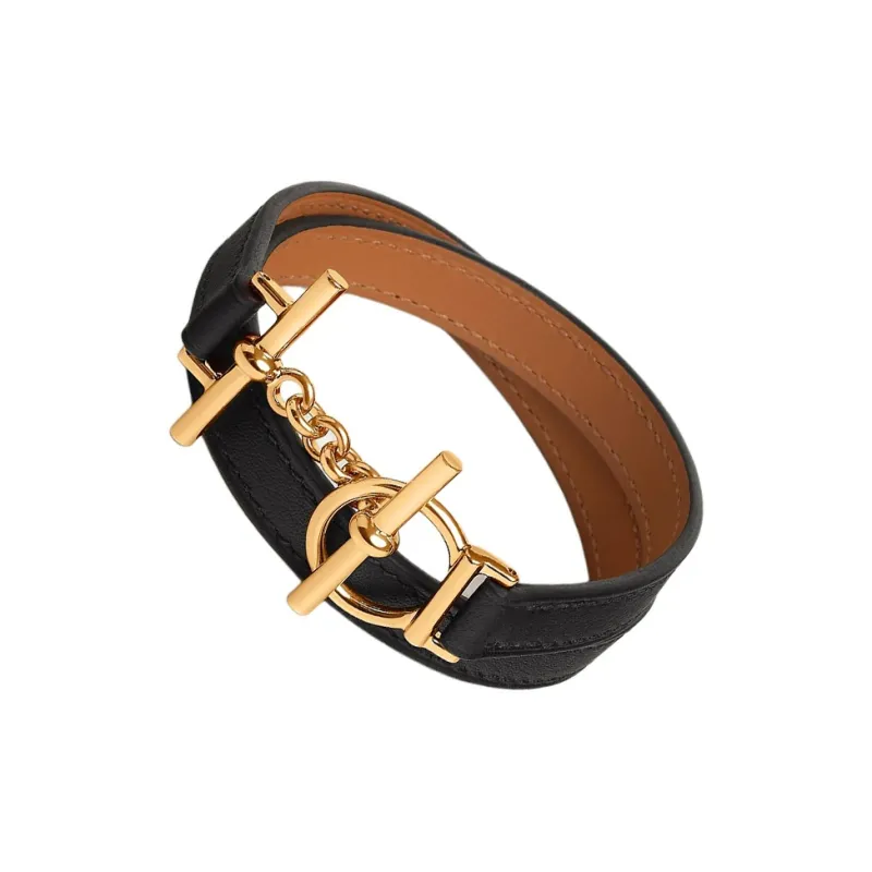 HERMES Calfskin Bracelets Women's Black-1