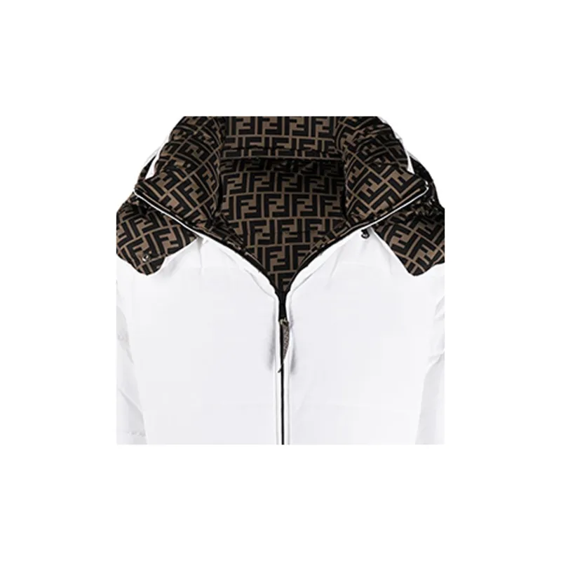 FENDI Solid Color Geometric Pattern Hooded Down Jacket Women's White-4