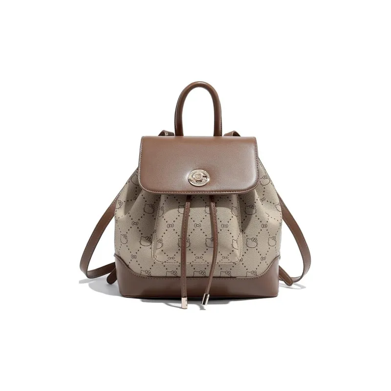 MESUCA Sanrio Hello Kitty Series PU Backpack Small Size Women's Khaki/Ecru/Dark Coffee-1