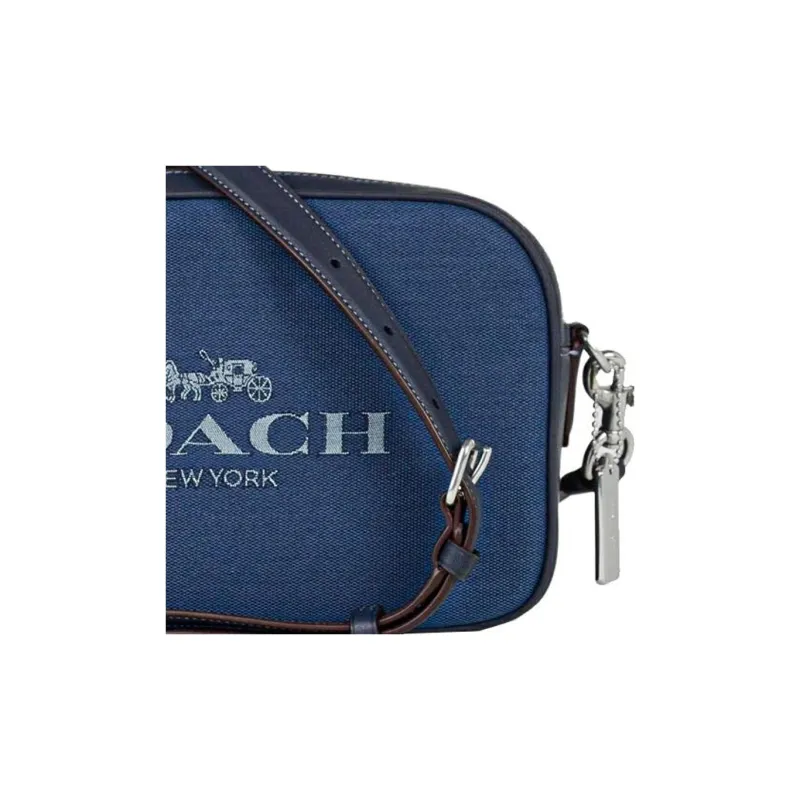 COACH Jes Leather Small Square Bag Cell Phone Pouch Shoulder Bag Crossbody Bag Women's Dark Denim Blue Color-4