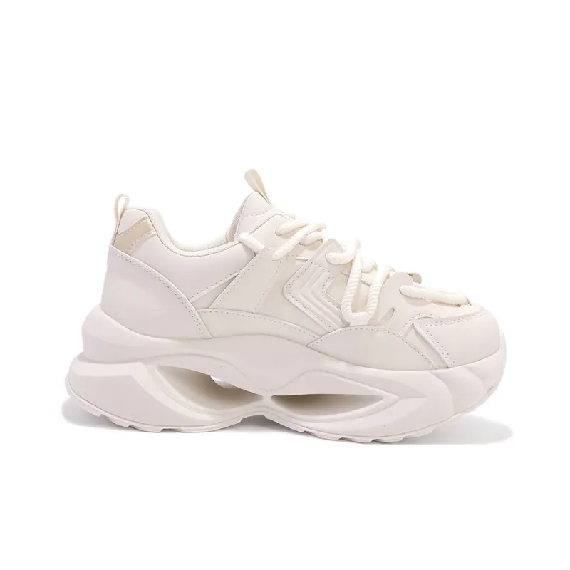 SNXR Anti Slip And Wear Resistant Height Increasing Low Top Chunky Sneakers Women's Beige Gold-1