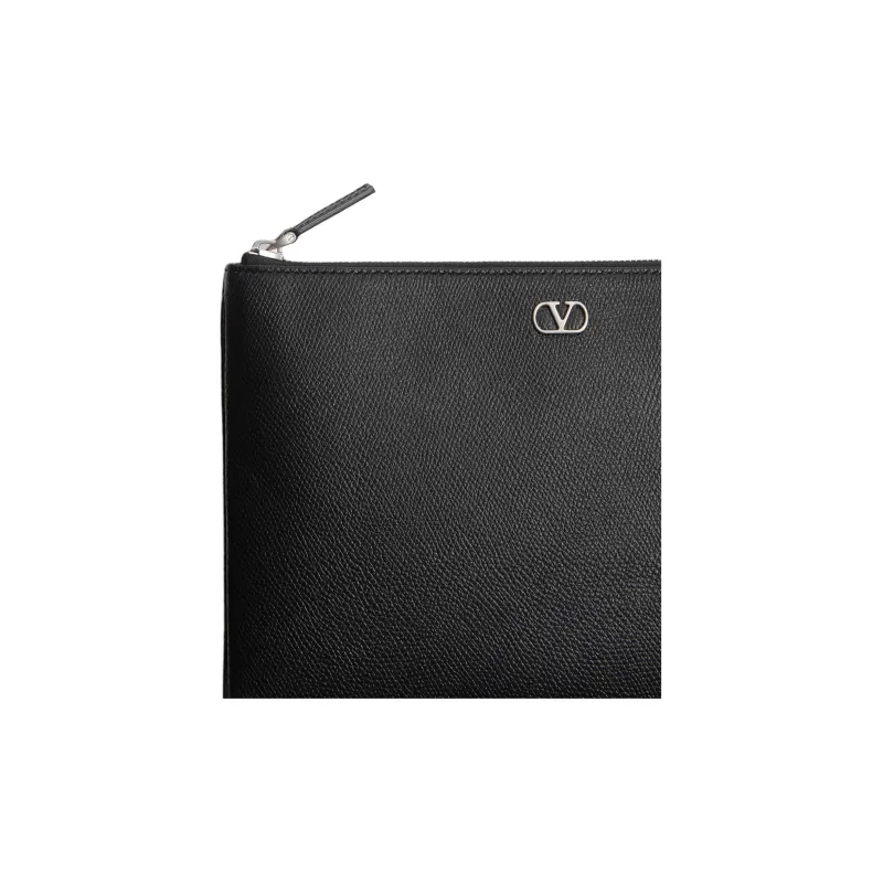 Valentino VLogo Signature Grained Calfskin Clutch Men's Black-5