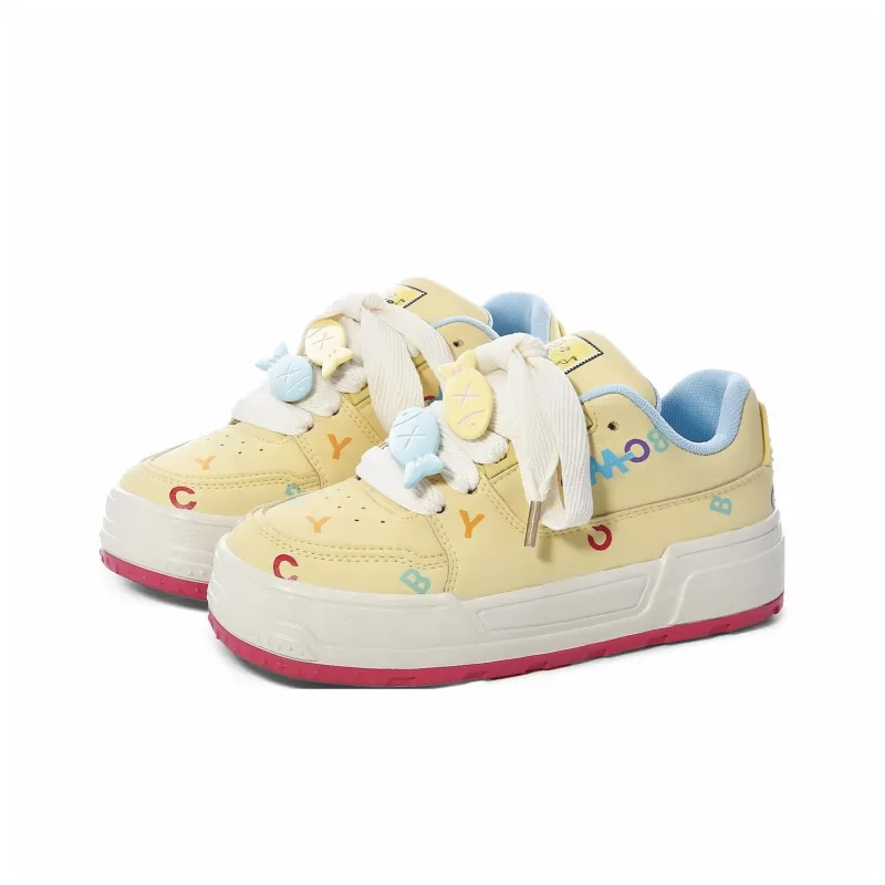 KAAVER OTTO Slip Resistant, Abrasion Resistant, Lightweight, Breathable Low Top Skateboard Shoes Women's Cream Yellow-11