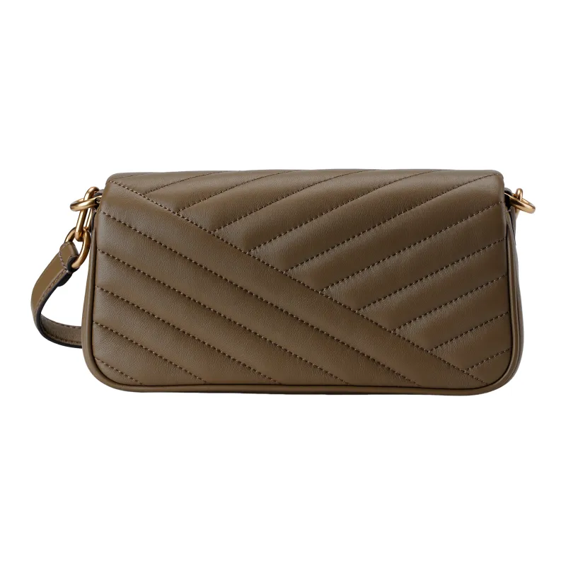 TORY BURCH Kira Leather Handbag, Shoulder Bag Trumpets Women's Brown Green-2