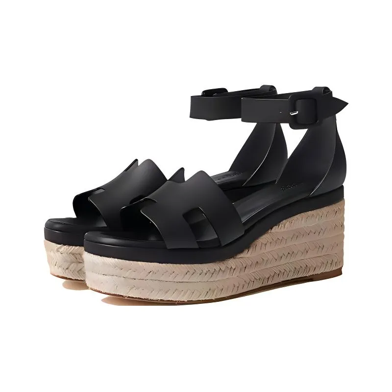 HERMES Strap Sandals 8.5cm Women's Black-2