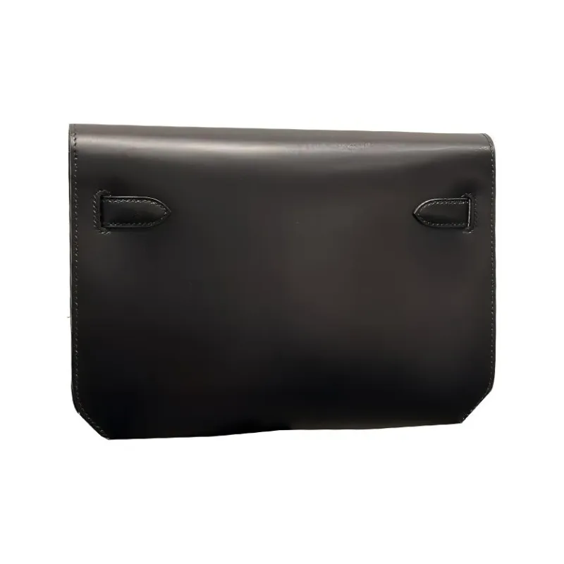 HERMES Kelly Depeches Box Leather Clutch Unisex 89 Noir Black-1
