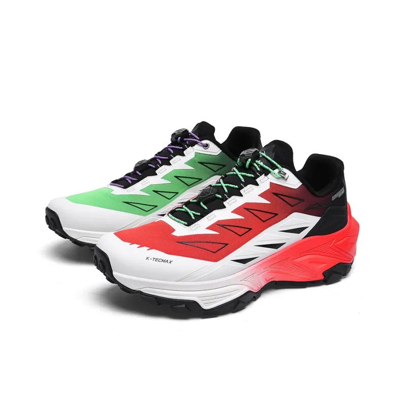 GLUNA Cushioned Wear Resistant Lightweight Low Top Trail Running Running Shoes Unisex Red Green Mismatched-0