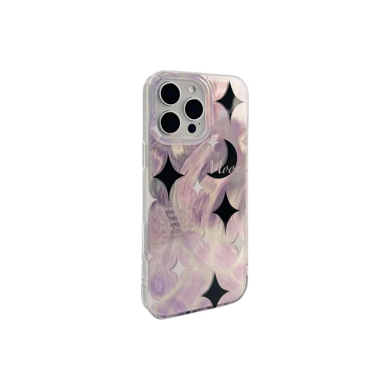 Wei Xin Acrylic Material Purple Feather Satin Stars Moon Phone Cases Compatible With IPhone 16/15/14/13/Pro/Mac-4