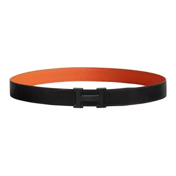 HERMES Metal Calf Leather Leather Belts Men's Black Width: 3.2CM