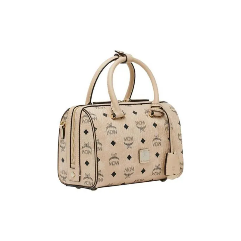 MCM Essential Visetos Origina Canvas Boston Bag, Pillow Bag, Handbag Regular Women's Beige-1
