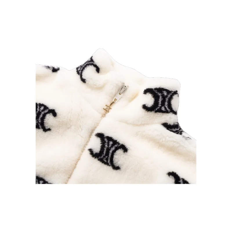 ジャケット CELINE Women Jackets RV05Q6700 01AV WHITE triomphe blouson jacket in double face cashmere - IVORY | CELINE