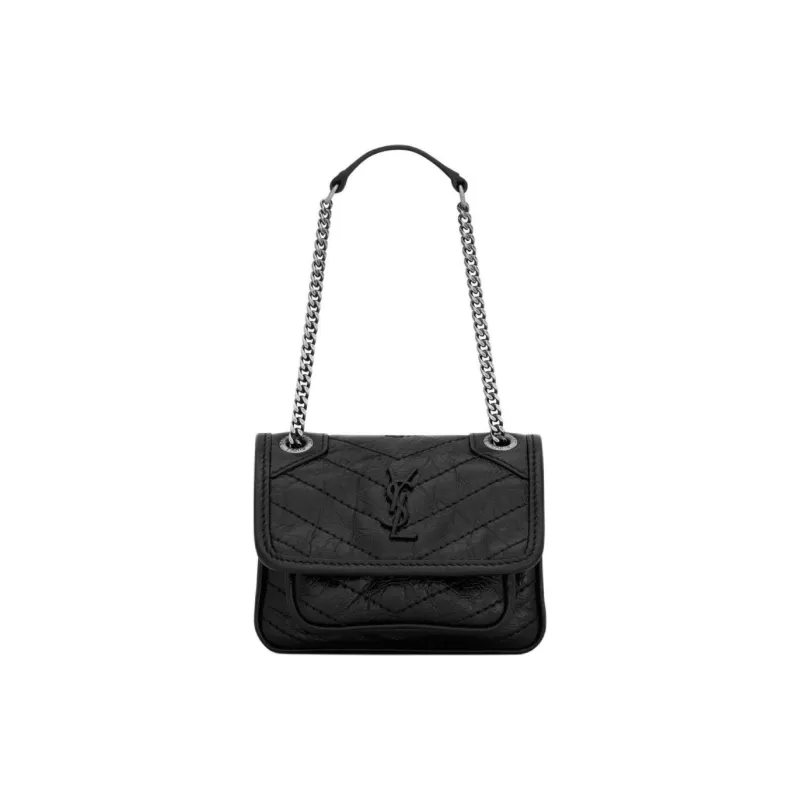 SAINT LAURENT Niki Leather Handbag Mini Women's Black-0