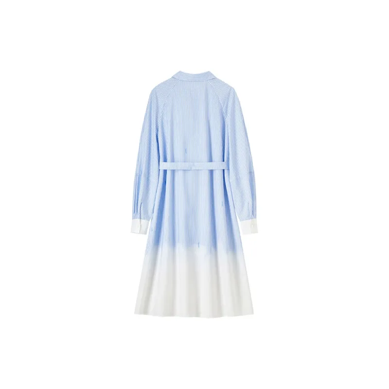 SENTUBILA Long Sleeved Dress Women's Light Blue Stripes-1