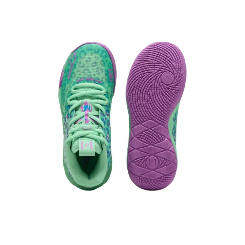 PUMA MB.01 Anti Slip Wear Resistant Mid Top Children's Basketball Shoes Green/Purple Teenagers-2