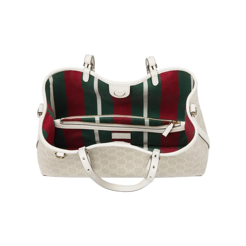 GUCCI Leather Trim Shoulder Bag Small Size Women's Beige & White-5