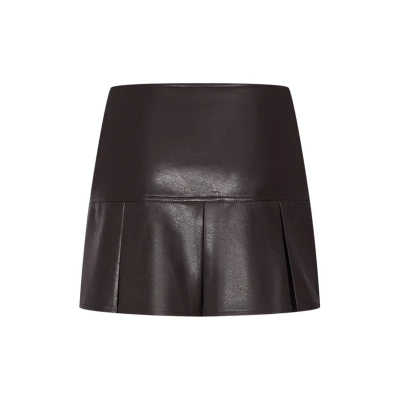 URBAN REVIVO Casual Short Skirts Women's Dark Red Brown-2
