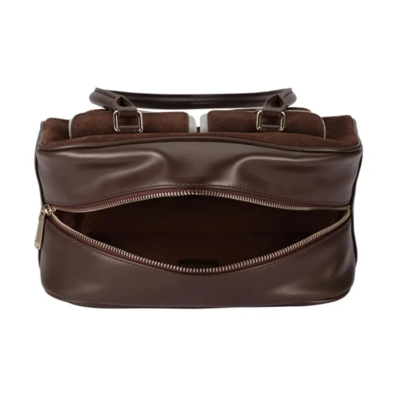 AJIDOU Artificial Leather Bowling Bag, Shoulder Bag Medium Size Women's Coffee-3