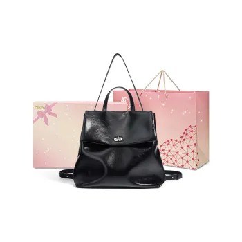 FAIRWHALE Cow Leather Backpack Regular Women's Moonlight Silver/Premium Black/Burgundy