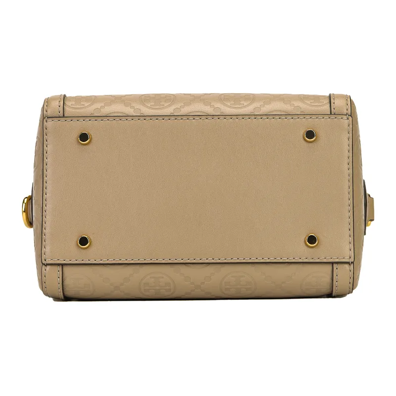 TORY BURCH T Monogram Leather Barrel Bag Shoulder Bag Crossbody Bag Handbag Mini Women's Terracotta Grey-3