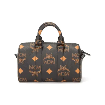 MCM Aren Coated Canvas Boston Bag Crossbody Bags Handbags Small Size Women's Black
