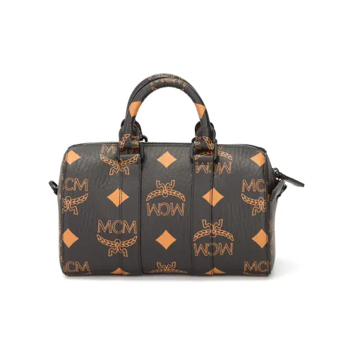 MCM Aren Coated Canvas Boston Bag Crossbody Bags Handbags Small Size Women's Black