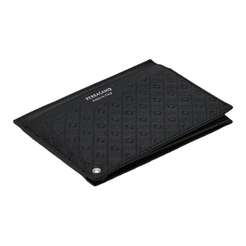 FERRAGAMO Cow Leather Card Holder Men's Black-1
