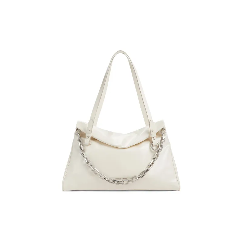 CHARLES&KEITH PU Shoulder Bag Large Size Women's Cream Milk White-0