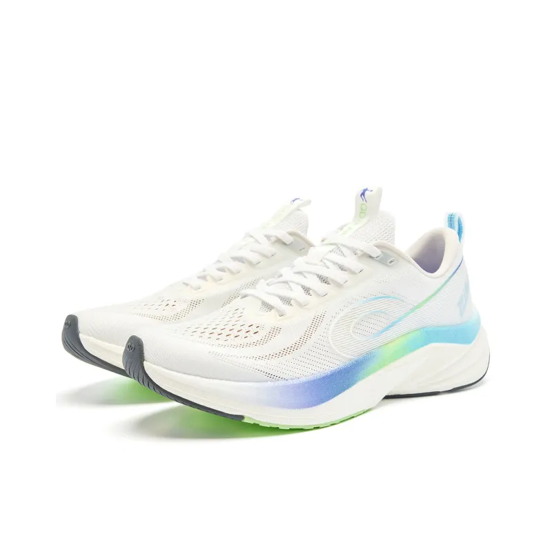 QIAODAN Cushioning Anti-Slip And Wear-Resistant Low-Top Long Distance Running Running Shoes Men's White Blue-2